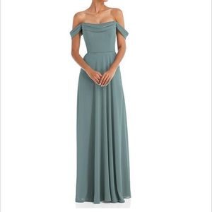 Dessy Off The Shoulder Draped Neckline Maxi Dress in Icelandic